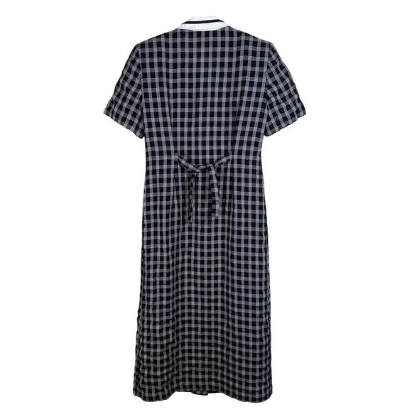 Vintage 90's Coco Bianco Prairie Dress Navy Blue Stripe Gingham Cottagecore - Picture 2 of 6